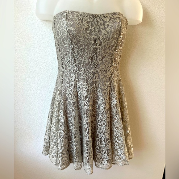 Cache Dresses & Skirts - Cache strapless silver sparkly dress size 6